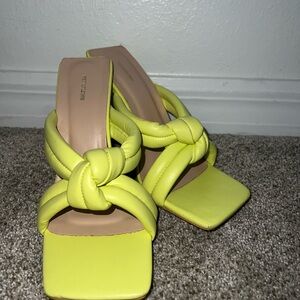 PrettyLittleThing Neon Yellow Knotted Heels